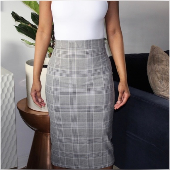 Zara High Waist Plaid Pencil Midi Skirt - Picture 3 of 8